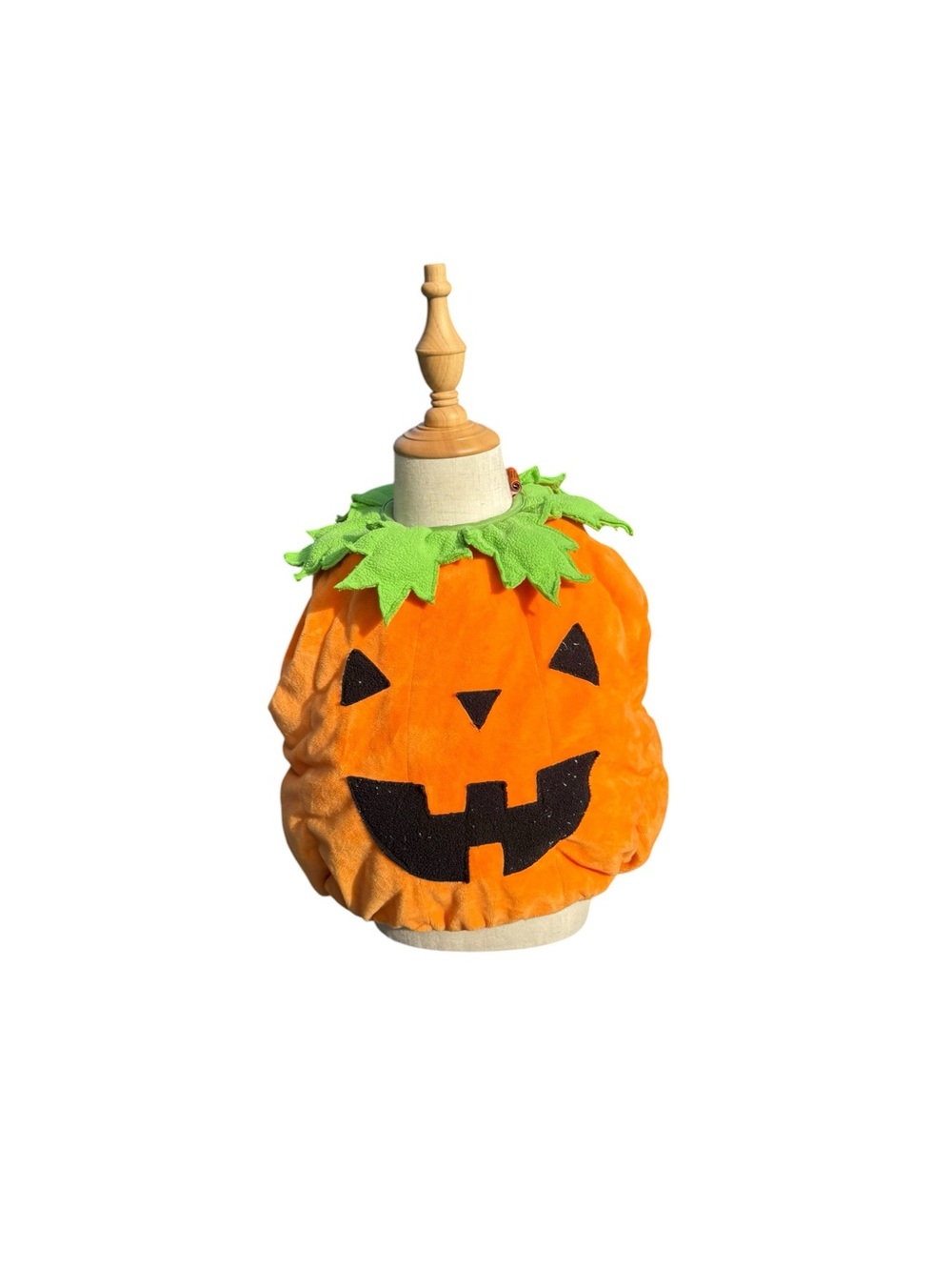 Kids Orange Pumpkin Costume Top with Green Leaf Collar